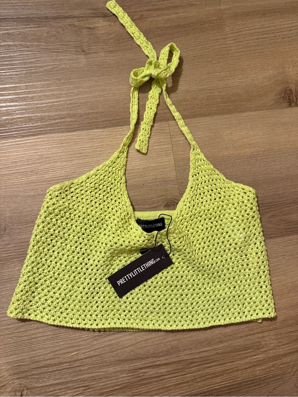 PrettyLittleThing Neon Lime Crochet Halter Top